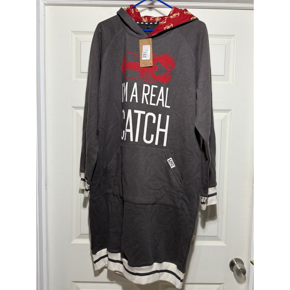 Lazy One Sleep Hoodie S/M Gray Real Catch Lobster Graphic Loungewear NWT